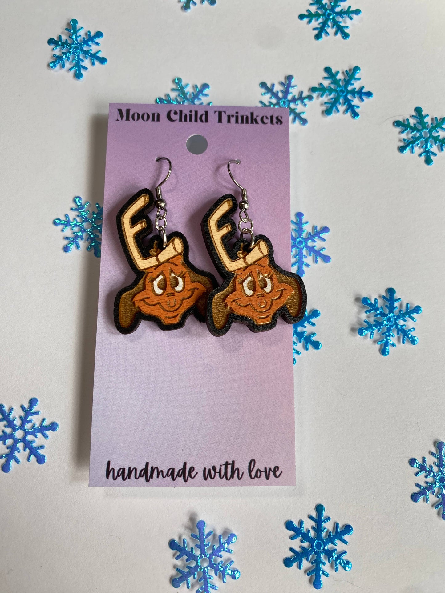 Christmas Dog Hand Painted Wood Earrings