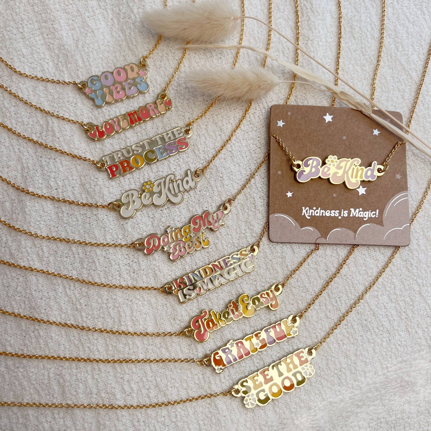 Be Kind Necklace in White Lettering