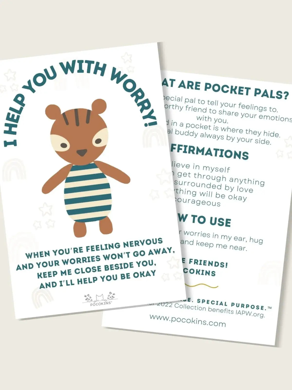 Carlton the Squirrel: I Help you With Worry / Handmade Pocket Pal" with Affirmation Card