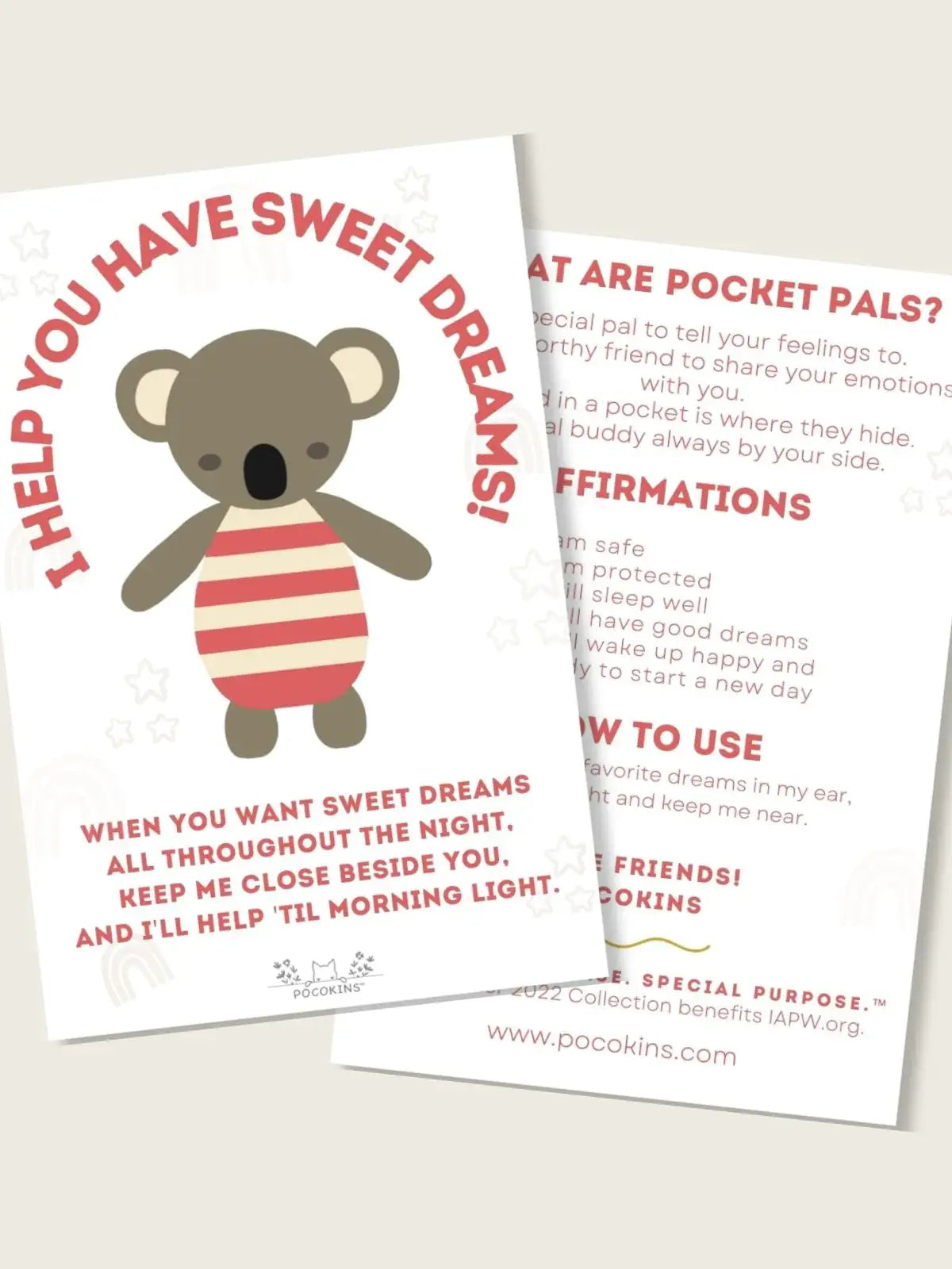 Dot the Koala: I Help You Have Sweet Dreams / Handmade Pocket Pal with Affirmation Card