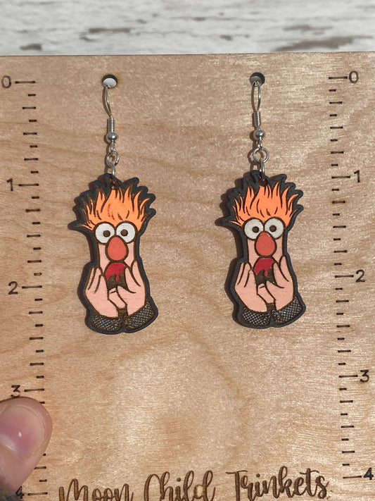 Muppets Beaker Hand Painted Wood Dangle Earrings