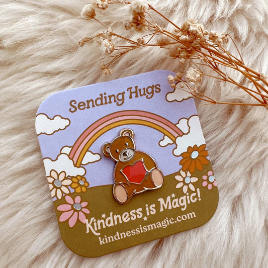 Teddy Bear "Sending Hugs" Enamel Pin