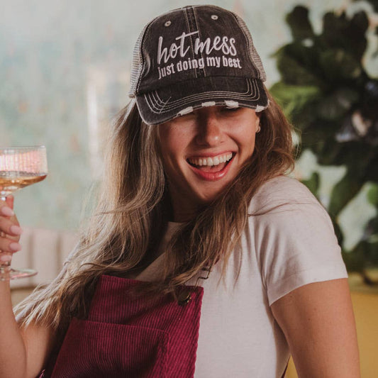 "Hot Mess Just Doing My Best" Trucker Hat for Women in Gray