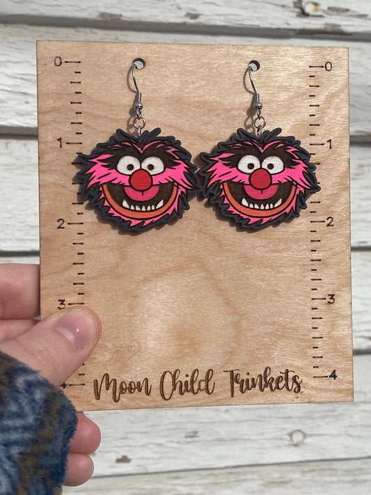 Muppets Animal Hand Painted Wood Dangle Earrings