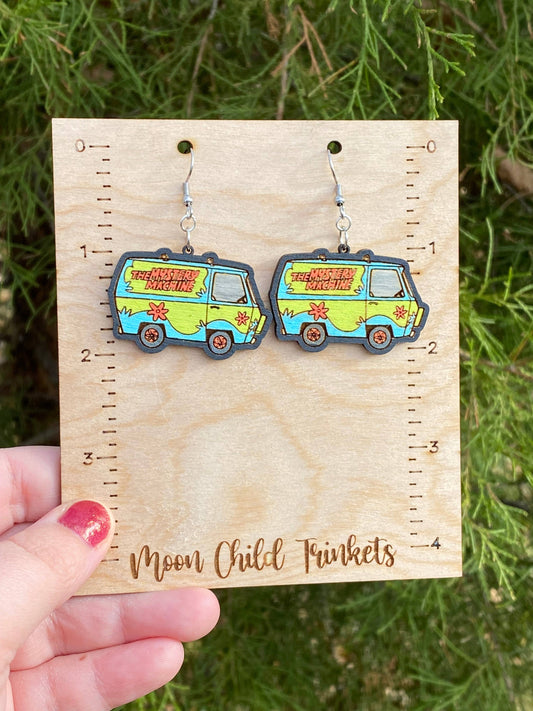 Scooby Doo Mystery Machine Painted Wood Dangle Earrings