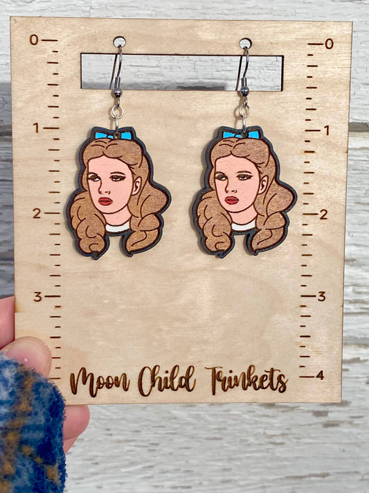Wizard of Oz Dorothy Hand Painted Wood Dangle Earrings
