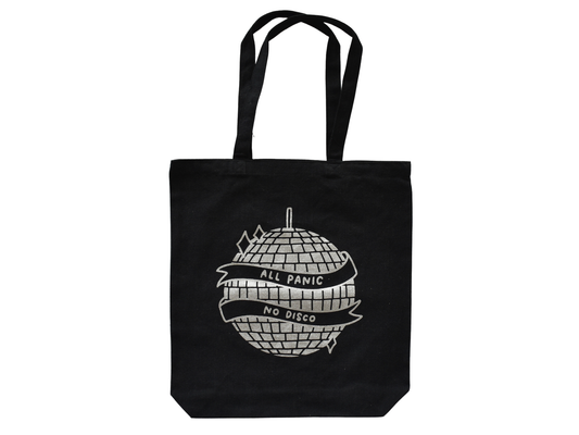 "All Panic No Disco" Tote Bag | Funny Canvas Tote Bag