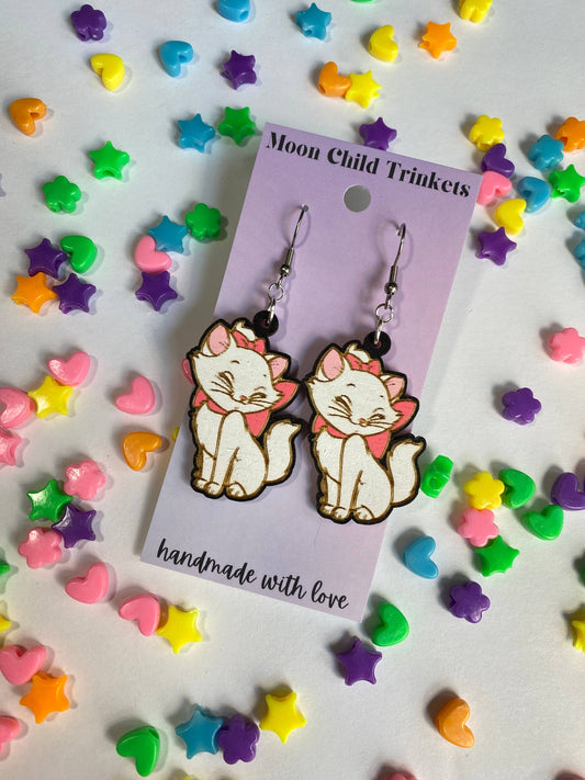 Marie Aristocat Hand Painted Wood Dangle Earrings